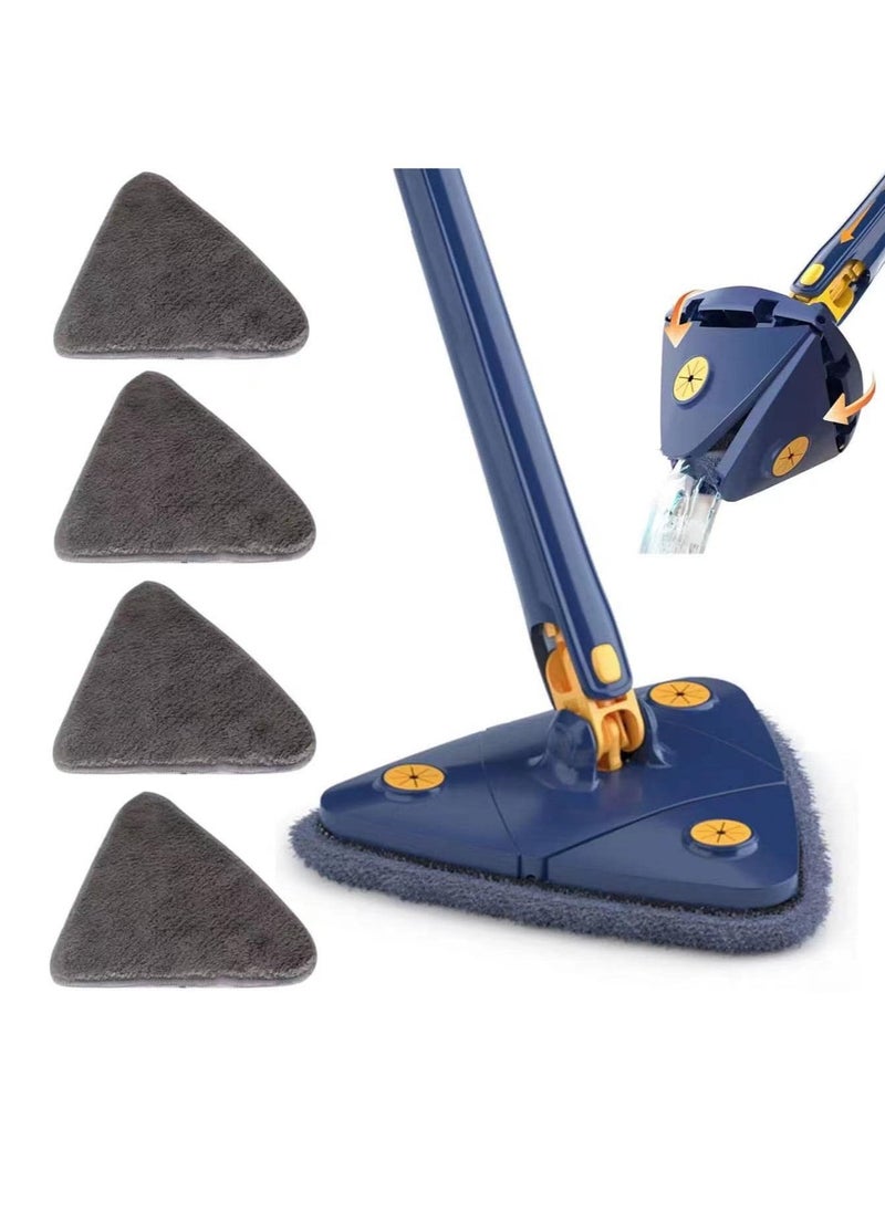 360° Rotatable Adjustable Cleaning Mop – 52.1'' Telescopic Triangular Mop with Automatic Water Squeezing Function