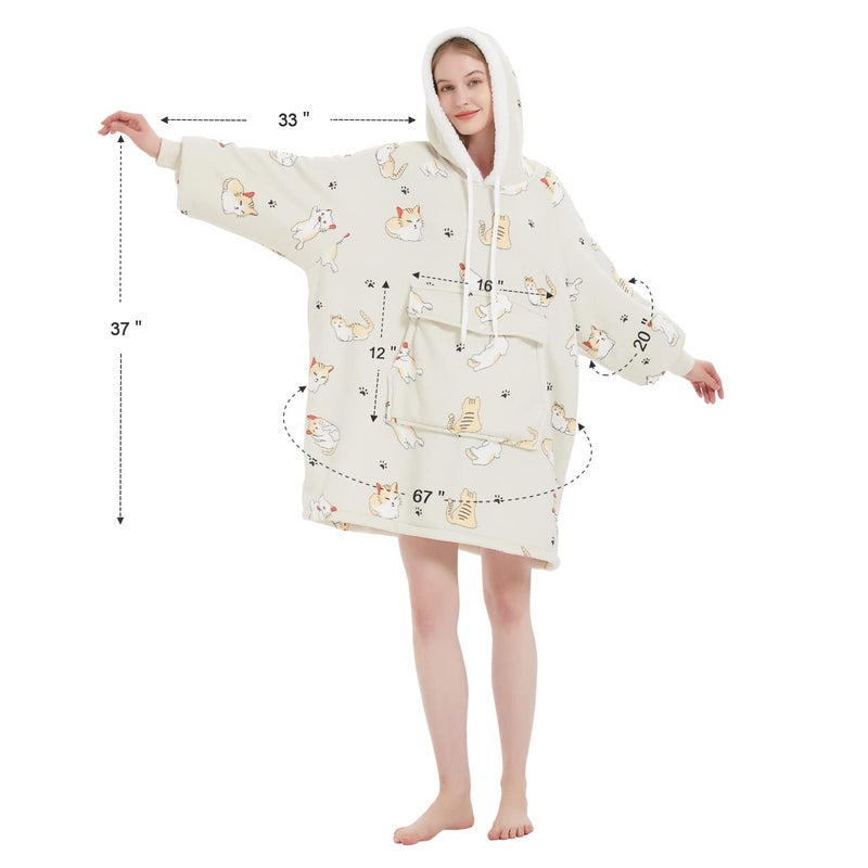 Qeils Qeils Oversized Wearable Blanket Hoodie | Comfy Sherpa Sweatshirt Pullover Jacket Gifts for Adults Mom Wife Girlfriend Men (Large Pocket  Cat-02  Adult)  - Image 3