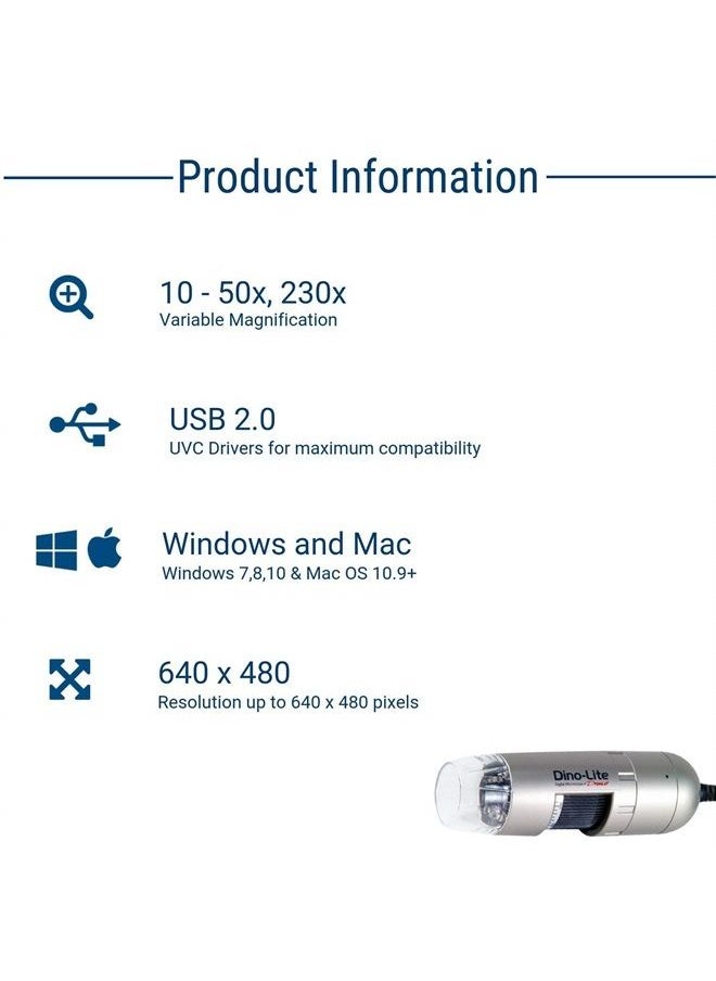 Dino-Lite USB Digital Microscope AM3111-0.3MP, 10x - 50x, 230x Optical Magnification, 8 LEDs  - Image 3