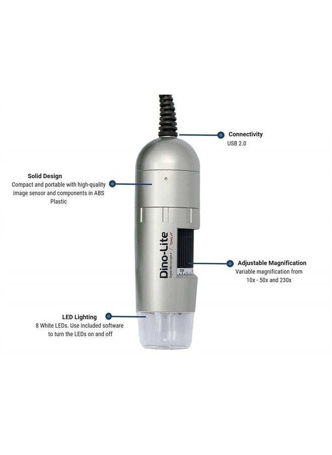 Dino-Lite USB Digital Microscope AM3111-0.3MP, 10x - 50x, 230x Optical Magnification, 8 LEDs  - Image 2