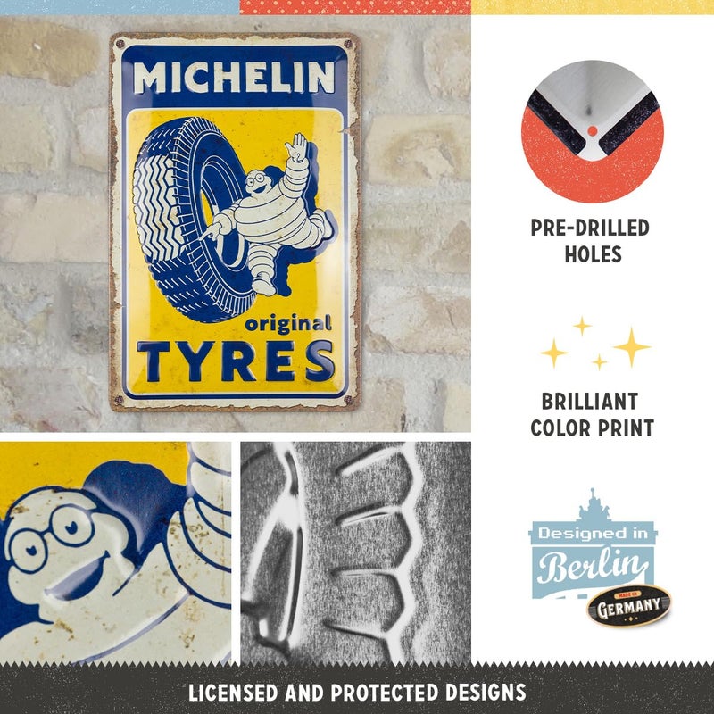 Nostalgic Art Nostalgic-Art Retro Tin Sign, 20 x 30 cm, Michelin - Original Tyres - Gift Idea for Motor Fans, Original Licensed Product (OLP), Made of Metal, Vintage Design, Tin Signs Sayings, Tyre Decoration - Image 2