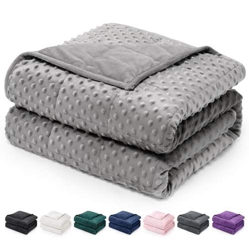 Wemore Minky Dot Weighted Blanket Twin Size 15 lbs (60"x80"), Soft Cozy Heavy Blanket for Stress Relief & Better Sleep, Breathable All-Season Glass Beads Blanket for Adults, Grey - Image 1