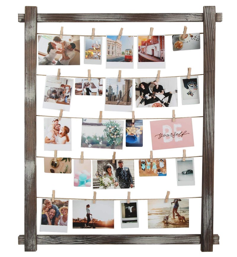 J JACKCUBE DESIGN Photo Wall Display Picture Collage Frame Board for Multi Photo Display Wall Decor with 35 Clips Rustic Wood  MK562B