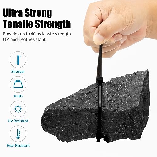 XINGO 14 inch Zip Ties 1200 PCS, Black Zip Ties 1000 Pack +White 200 Pack, with 40lb Tensile Strength, UV Resistant Cable Ties, Premium Self-locking Plastic Ties for Indoor and Outdoor Use - Image 3