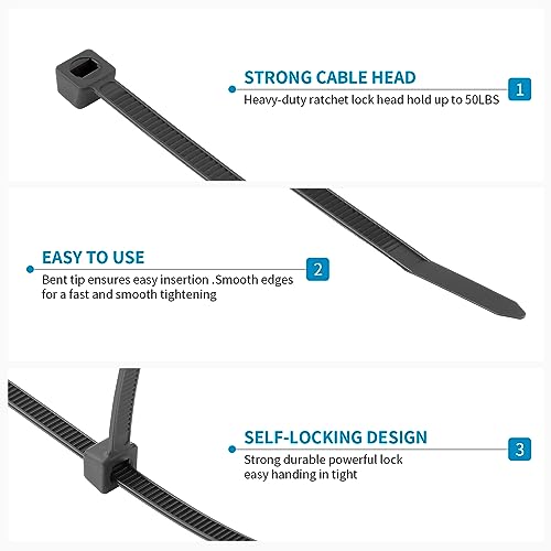 XINGO 14 inch Zip Ties 1200 PCS, Black Zip Ties 1000 Pack +White 200 Pack, with 40lb Tensile Strength, UV Resistant Cable Ties, Premium Self-locking Plastic Ties for Indoor and Outdoor Use - Image 5