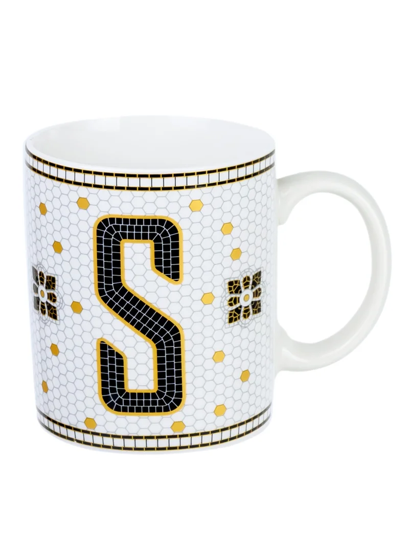 كويزين أرت Cuisine Art Letter S Printed Porcelain Ceramic Tea Coffee Mug 300ml - Stylish and Durable Mug for Hot Beverages