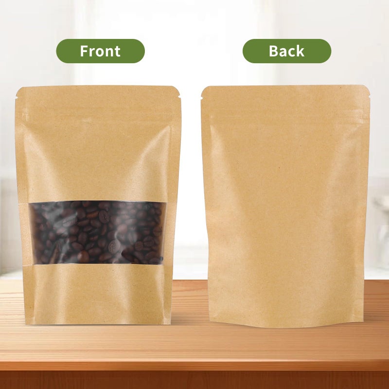 Motomy 50 Pcs 4x6 Inch Kraft Paper Bags with Transparent Window, Stand Up Pouches,Smell Proof Bags,Resealable Bags for Small Business, Zipper Food Storage,for Packaging Snacks Cookies Candy - Image 4