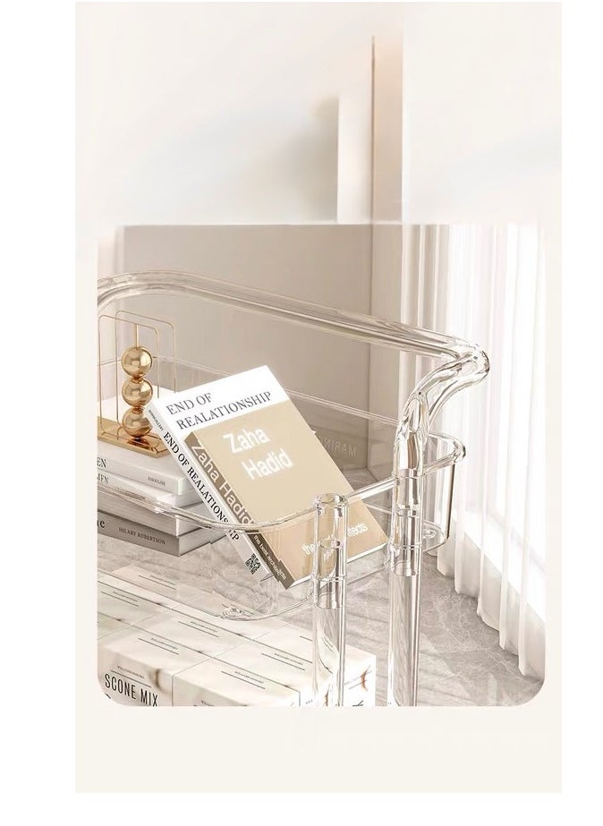 Acrylic rolling cart organizer made up of flying shelves with clear levels