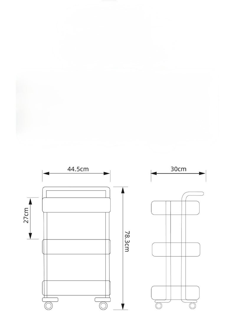 Acrylic rolling cart organizer made up of flying shelves with clear levels