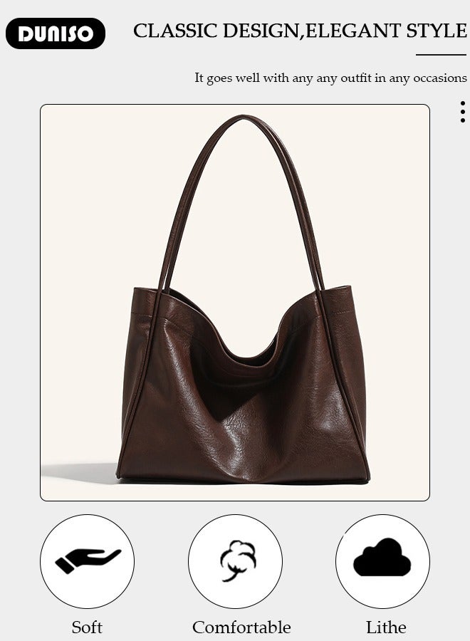 DUNISO Women's Shoulder Tote Bag Faux Leather Handbag For Women Large Capacity Bucket Bag Fashionable Travel Messenger Shoulder Bag For Ladies Girls College Students - Image 2