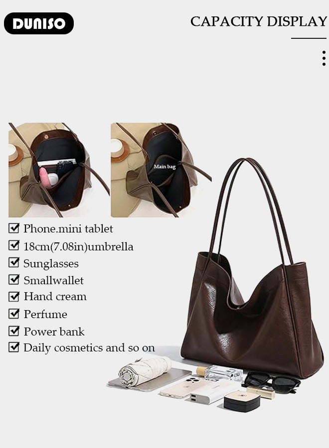 DUNISO Women's Shoulder Tote Bag Faux Leather Handbag For Women Large Capacity Bucket Bag Fashionable Travel Messenger Shoulder Bag For Ladies Girls College Students - Image 5