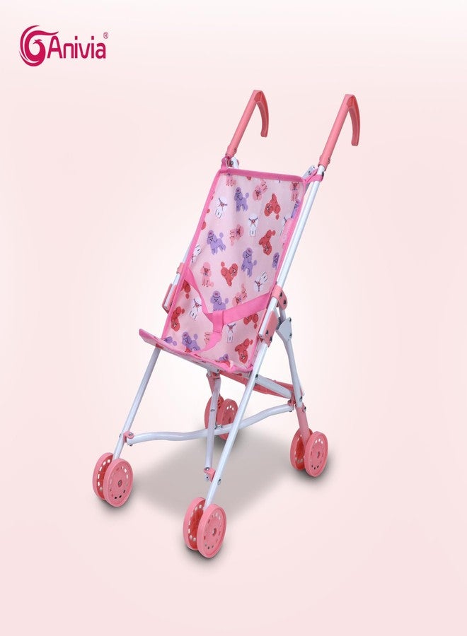 Anivia Baby Doll Stroller for Toddlers 3 Year Old Girls Metal Fold Up Doll Accessories for Toddlers 1-3 Cute Dog Design Gifts for Toddlers and Girls Toy Stroller - Image 3