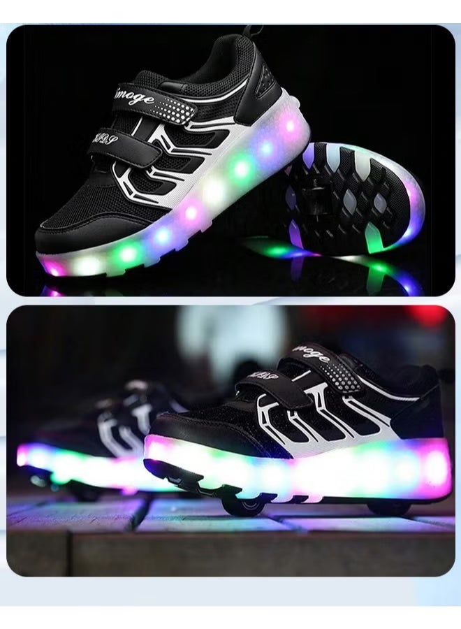Kids Unisex Double Wheel Roller Skates LED Light Multimode Adjustable Rechargeable Velcro Sneakers for Children Boys and Girls Outdoors Luminous Shoes with Detachable Roll Wheels - Image 3