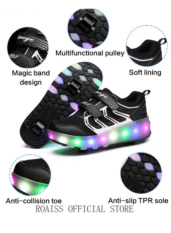 Kids Unisex Double Wheel Roller Skates LED Light Multimode Adjustable Rechargeable Velcro Sneakers for Children Boys and Girls Outdoors Luminous Shoes with Detachable Roll Wheels - Image 5