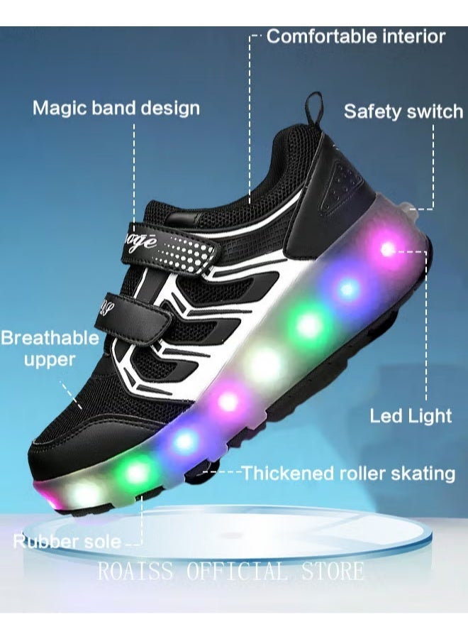 Kids Unisex Double Wheel Roller Skates LED Light Multimode Adjustable Rechargeable Velcro Sneakers for Children Boys and Girls Outdoors Luminous Shoes with Detachable Roll Wheels - Image 2