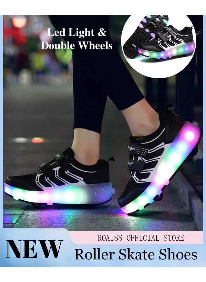 Kids Unisex Double Wheel Roller Skates LED Light Multimode Adjustable Rechargeable Velcro Sneakers for Children Boys and Girls Outdoors Luminous Shoes with Detachable Roll Wheels - Image 1