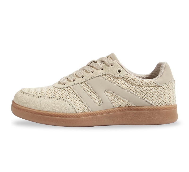 LUCKY STEP Women Classic Retro Gum Sole Fashion Sneakers Casual Tennis Skate Shoe Genuine Leather Walking Footwear Anti Slip Trainers(Beige/Grey W,9) - Image 1