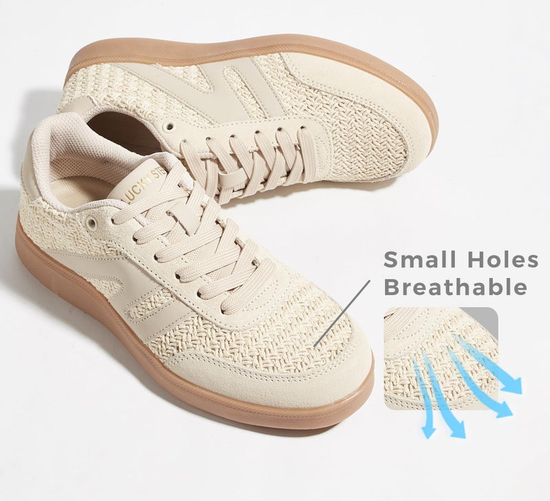 LUCKY STEP Women Classic Retro Gum Sole Fashion Sneakers Casual Tennis Skate Shoe Genuine Leather Walking Footwear Anti Slip Trainers(Beige/Grey W,9) - Image 5