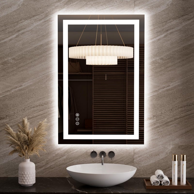 LOAAO 236x354 LED Mirror for Bathroom Lighted Bathroom Mirror with Lights AntiFog Dimmable Memory Function Easy to Install Clear Reflection