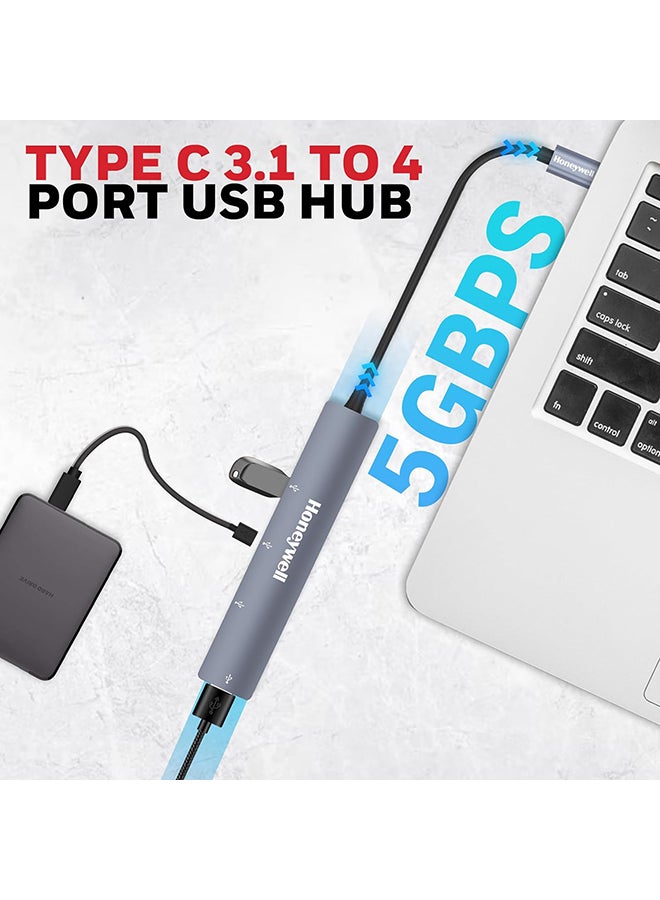 هوني ويل محور 4 في 1 من نوع C إلى 1 منفذ USB 3.0 و 3 منافذ USB 2.0 بطول 30 سم (1 قدم) سرعة نقل البيانات تصل إلى 5 جيجابت في الثانية متوافق عالميًا مع جميع أجهزة الكمبيوتر ومكبرات الصوت واللابتوب ومحركات الأقراص الصلبة ولوحات المفاتيح رمادي/أسود - Image 2