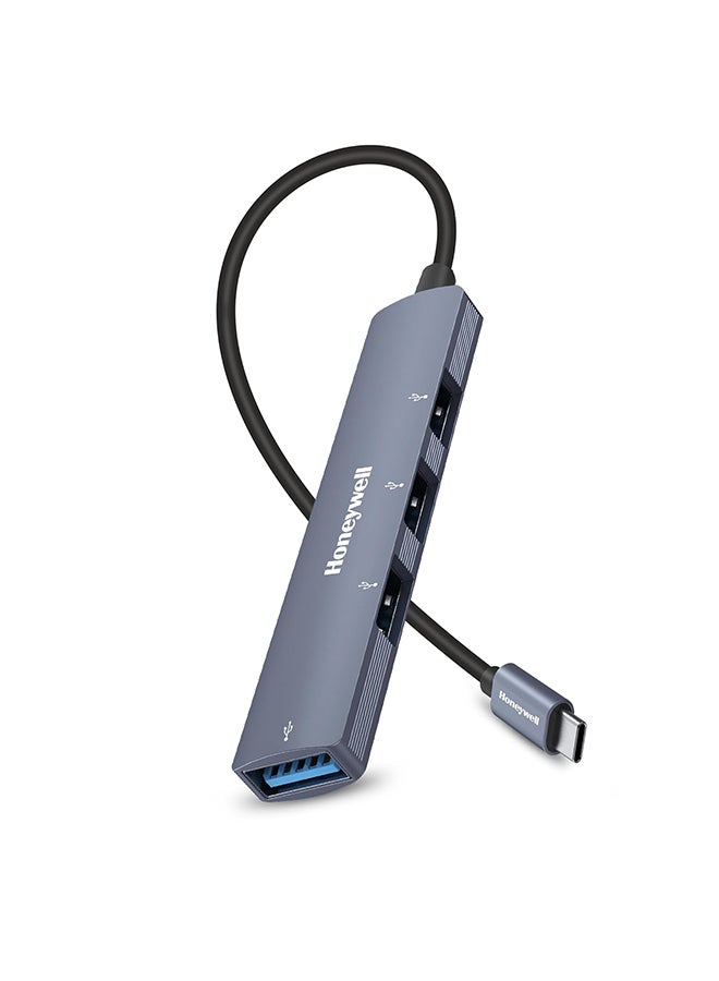 هوني ويل محور 4 في 1 من نوع C إلى 1 منفذ USB 3.0 و 3 منافذ USB 2.0 بطول 30 سم (1 قدم) سرعة نقل البيانات تصل إلى 5 جيجابت في الثانية متوافق عالميًا مع جميع أجهزة الكمبيوتر ومكبرات الصوت واللابتوب ومحركات الأقراص الصلبة ولوحات المفاتيح رمادي/أسود - Image 1