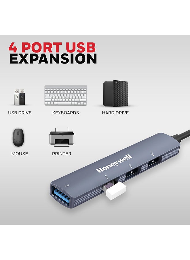 هوني ويل محور 4 في 1 من نوع C إلى 1 منفذ USB 3.0 و 3 منافذ USB 2.0 بطول 30 سم (1 قدم) سرعة نقل البيانات تصل إلى 5 جيجابت في الثانية متوافق عالميًا مع جميع أجهزة الكمبيوتر ومكبرات الصوت واللابتوب ومحركات الأقراص الصلبة ولوحات المفاتيح رمادي/أسود - Image 3