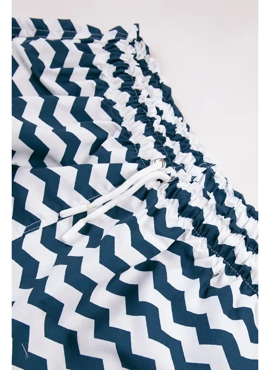 Gold Class Kidswear - Blue White Patterned Drawstring Lined Boys Swim Shorts - Image 1