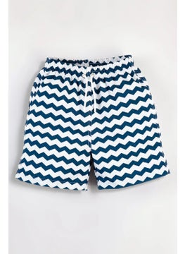 Gold Class Kidswear Blue White Patterned Drawstring Lined Boys Swim Shorts  - Image 1