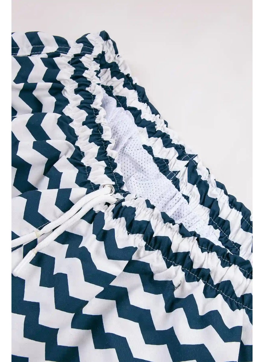 Gold Class Kidswear - Blue White Patterned Drawstring Lined Boys Swim Shorts - Image 1