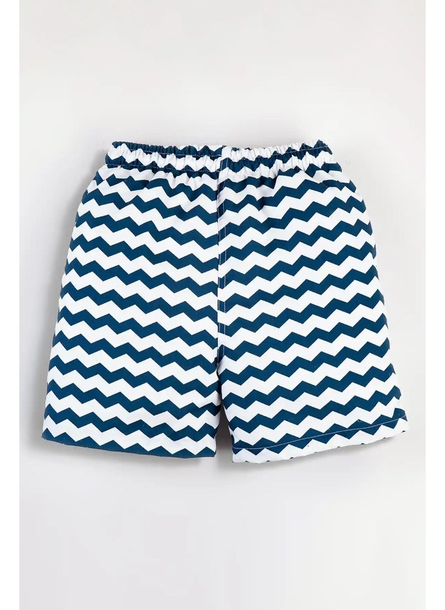 Gold Class Kidswear - Blue White Patterned Drawstring Lined Boys Swim Shorts - Image 1