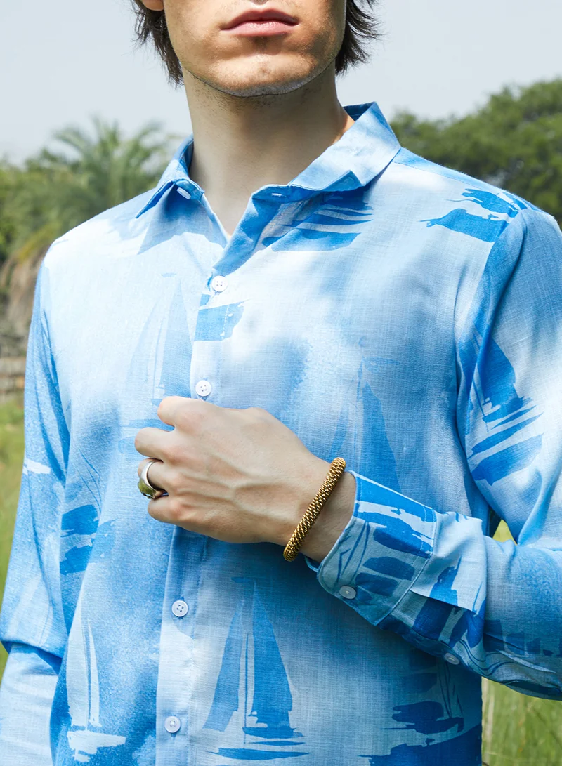 كامبوس سوترا Men's Sky Blue Water Boat Shirt