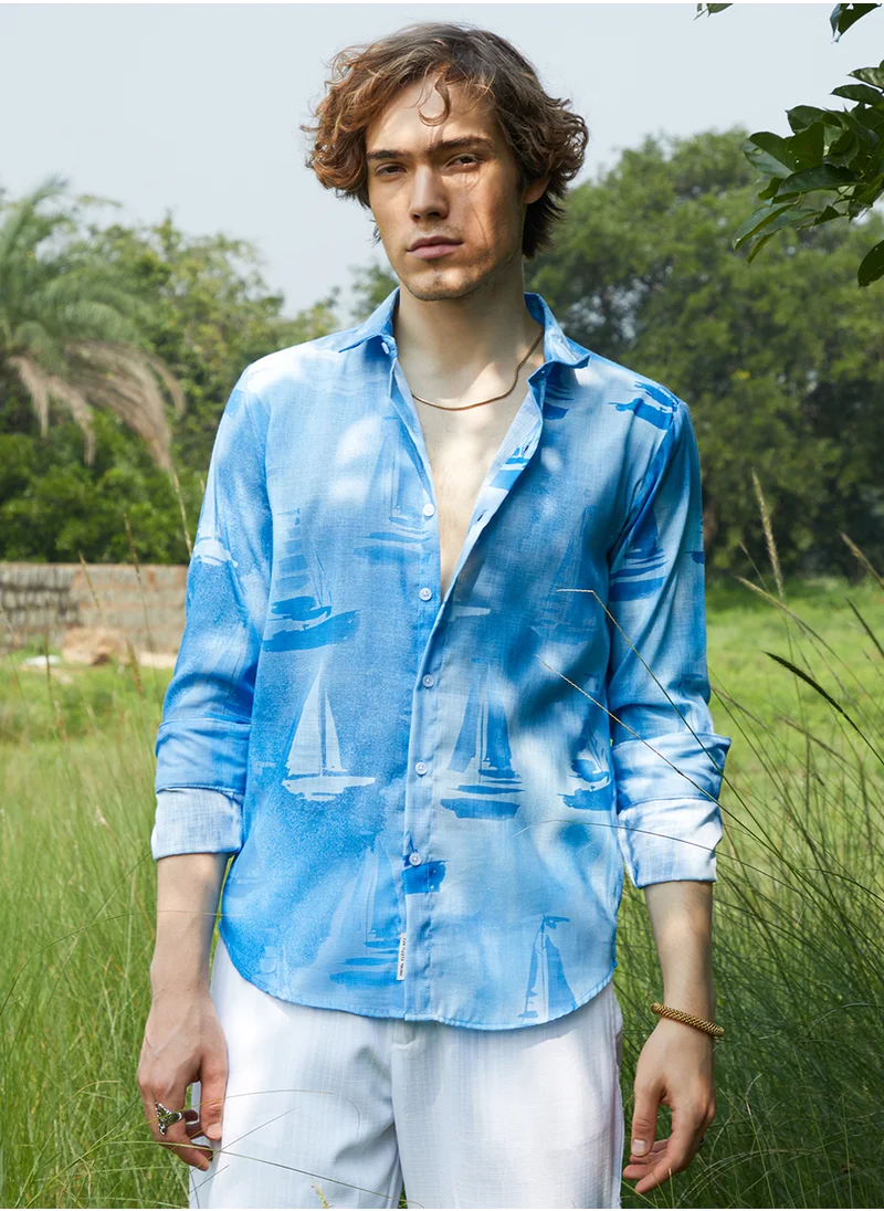 كامبوس سوترا Men's Sky Blue Water Boat Shirt