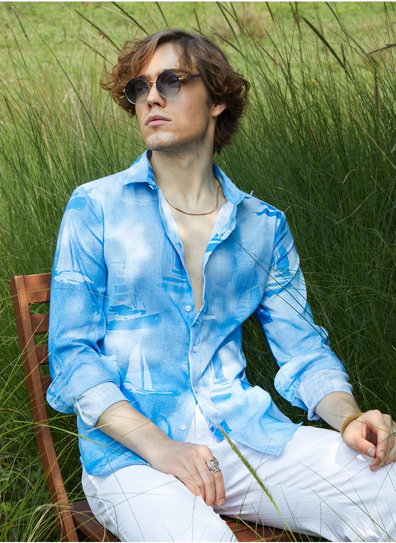 كامبوس سوترا Men's Sky Blue Water Boat Shirt