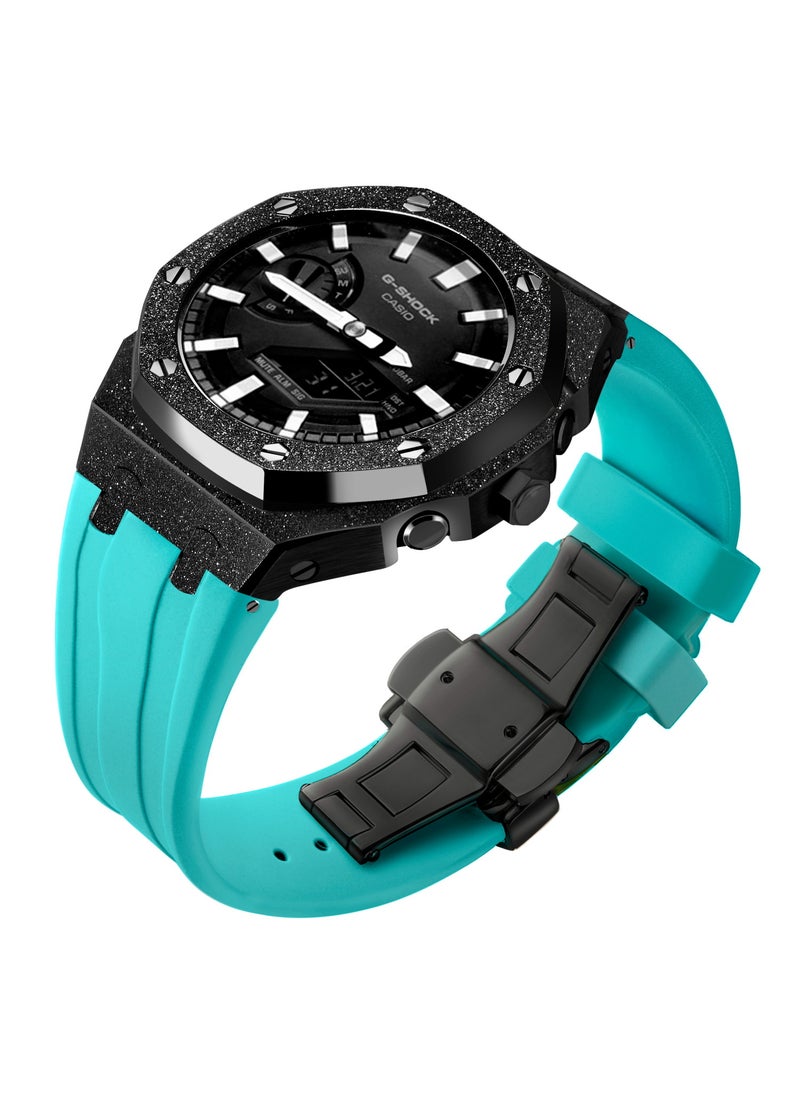 Generic Frosted Gold GA2100 Case Casio G-Shock Oak AP Mod Starry Band BezelFrost gold black shell Tiffany blue tape Frost gold black shell Tiffany blue tape 