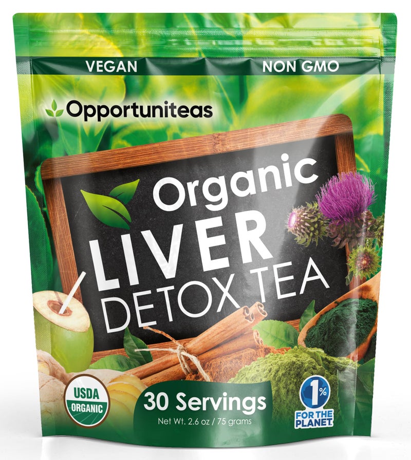 Opportuniteas Organic Liver Detox Tea Powder Matcha Green Tea Milk Thistle Coconut Water Spirulina Ginger Cinnamon Boost Energy Feel Better Liver Care Support Supplement Vegan Non GMO