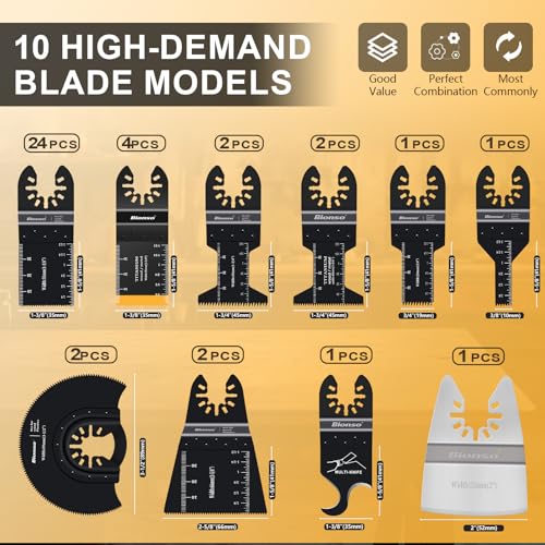 Bionso 40 PCS Oscillating Saw Blades, Premium Multitool Kit for Wood Metal Plastics, Tool Blades Fit Dewalt Worx Rockwell Wen Milwaukee Makita Ryobi Bosch Fein Porter Genesis Black - Image 2
