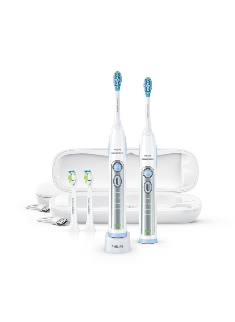 PHILIPS SONICARE Philips Sonicare FlexCare Whitening Edition Rechargeable Toothbrush Premium 2-Pack Bundle HX6964/77 (2 FlexCare Handles, 2 DiamondClean & 2 Plaque Control Brush Heads, 2 USB Charging Travel Cases) 