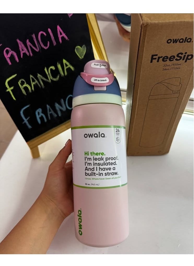 Owala FreeSip Insulated Stainless Steel Water Bottle With Straw For Sports Travel And School BPA Free Sports Water Bottle(Pink 32OZ)  - Image 2