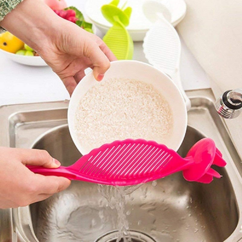 POPLEY Multi-Purpose Rice Washer Filter Strainer Colanders Scoop Spoon Kitchen Tool 2 Pack (Multicolor) - Image 2