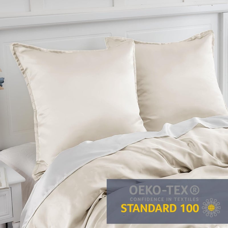 Vielit Satin Cushion Cover, 60 x 60 cm, Set of 2, Soft as a Silk Pillowcase, Like Silk Pillowcase Suitable for Curly Hair, Satin Pillowcase with Zip, Cushion Covers, Beige Cushion Cover - Image 3