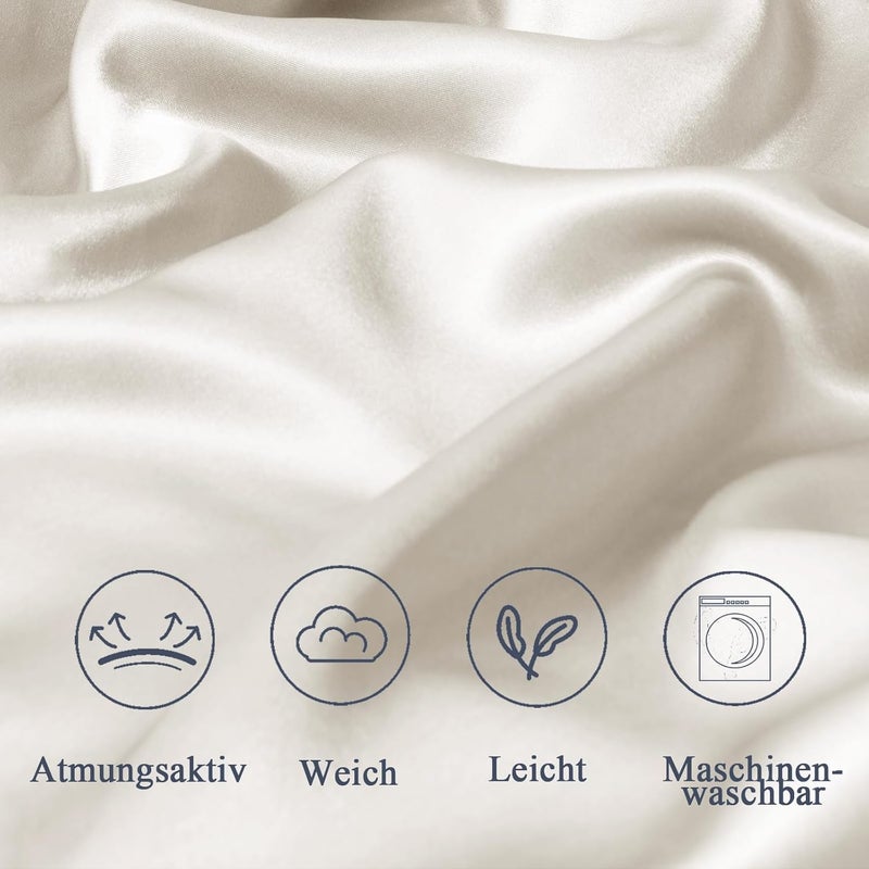 Vielit Satin Cushion Cover, 60 x 60 cm, Set of 2, Soft as a Silk Pillowcase, Like Silk Pillowcase Suitable for Curly Hair, Satin Pillowcase with Zip, Cushion Covers, Beige Cushion Cover - Image 5