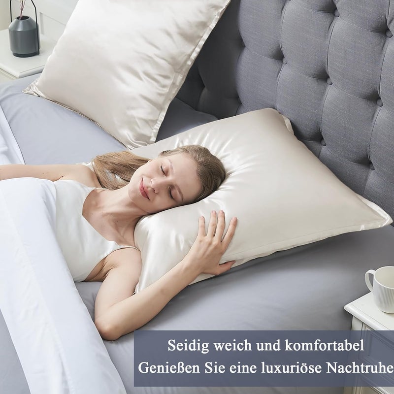 Vielit Satin Cushion Cover, 60 x 60 cm, Set of 2, Soft as a Silk Pillowcase, Like Silk Pillowcase Suitable for Curly Hair, Satin Pillowcase with Zip, Cushion Covers, Beige Cushion Cover - Image 2
