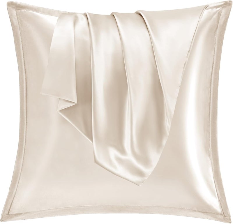 Vielit Satin Cushion Cover, 60 x 60 cm, Set of 2, Soft as a Silk Pillowcase, Like Silk Pillowcase Suitable for Curly Hair, Satin Pillowcase with Zip, Cushion Covers, Beige Cushion Cover - Image 1