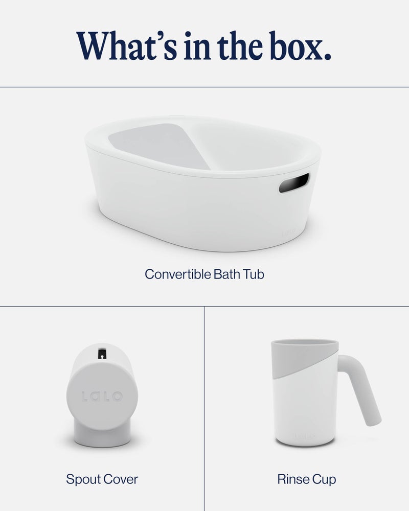Lalo Bathtime Starter Kit - 3-Piece Set Includes Modern Baby Bathtub, Rinse Cup & Spout Cover - Safe, Easy to Clean Design for Newborns - 25.3 x 18 x 7.7 in, 10 lb - Coconut - Image 3
