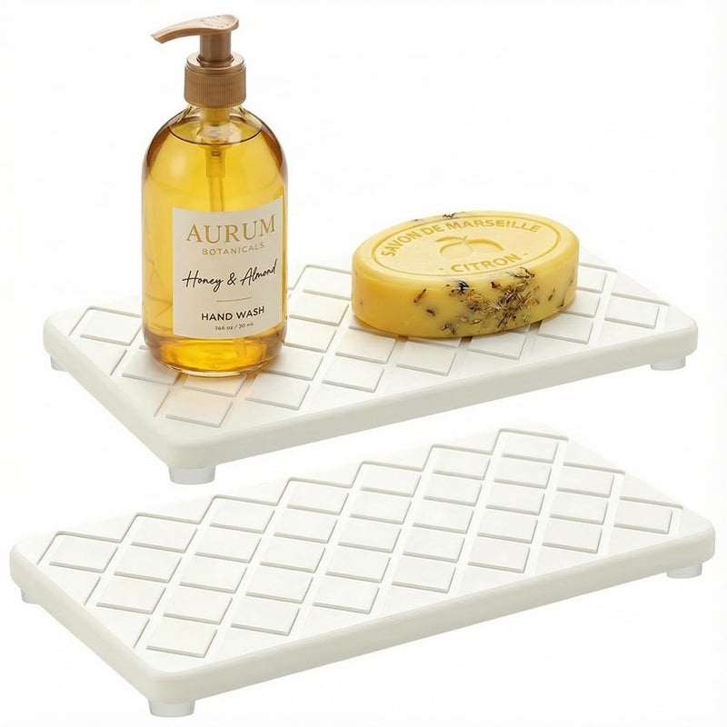 Deceram Fast Drying Stone Bathroom Tray Water Absorbing Stone Tray for Sink Soap Dish Sponge Holder for Kitchen Sink Diatomite Drying Mat Bathroom Counter Trays for Kitchen Decor - Image 1