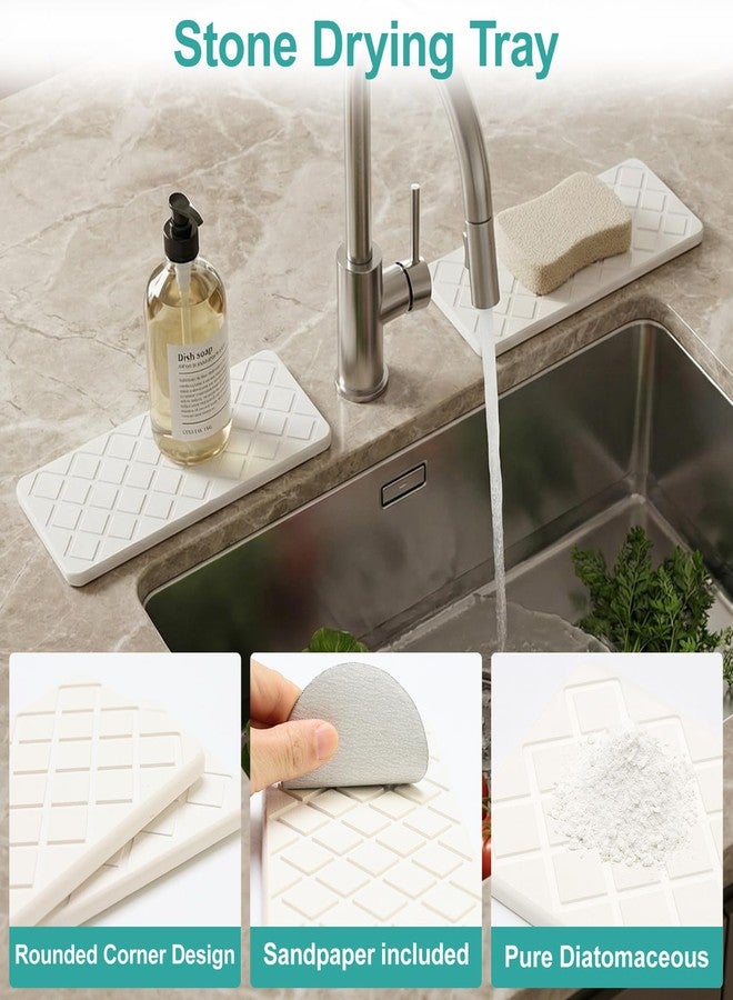Deceram Fast Drying Stone Bathroom Tray Water Absorbing Stone Tray for Sink Soap Dish Sponge Holder for Kitchen Sink Diatomite Drying Mat Bathroom Counter Trays for Kitchen Decor - Image 4