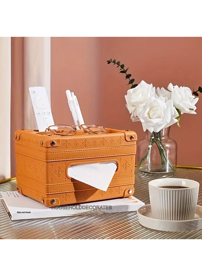 Orange Tissue Box Holder With Remote Control Storage Multifunctional Plastic Organizer - Image 2