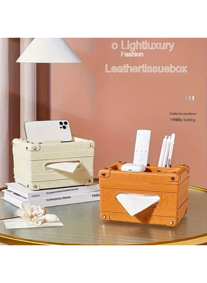 Orange Tissue Box Holder With Remote Control Storage Multifunctional Plastic Organizer - Image 3
