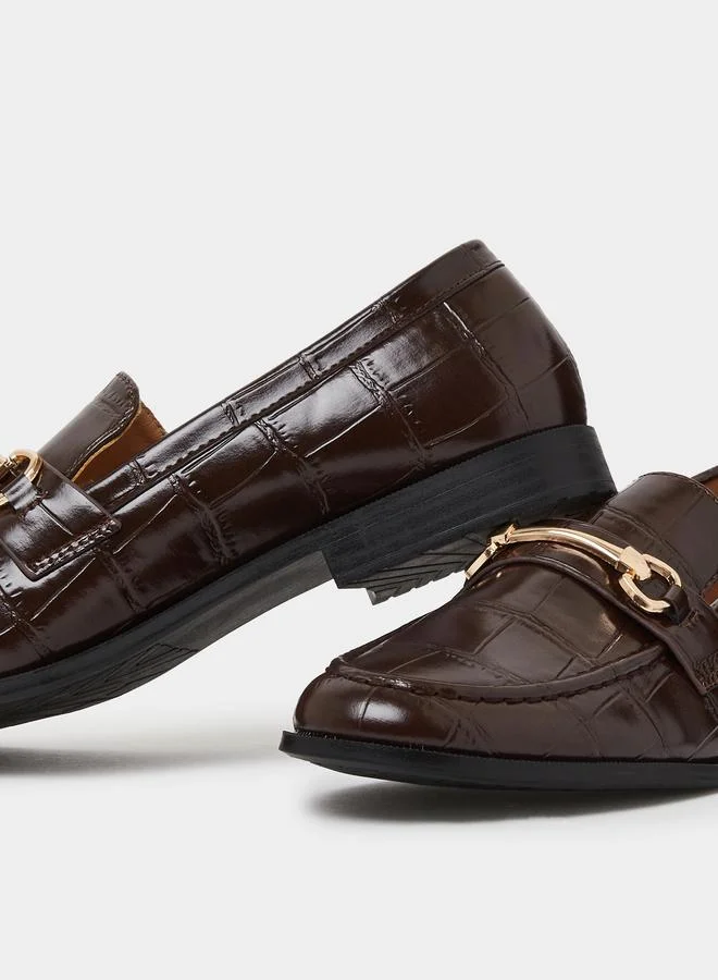 Styli Brown Brown Croc Textured Bit Loafers for Women | Best Price UAE