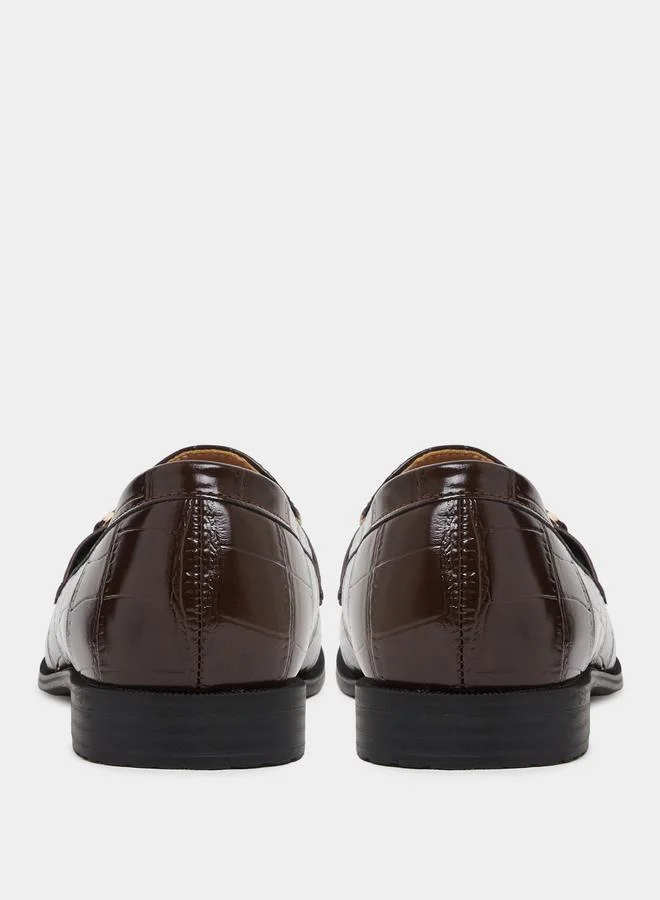 Styli Brown Brown Croc Textured Bit Loafers for Women | Best Price UAE